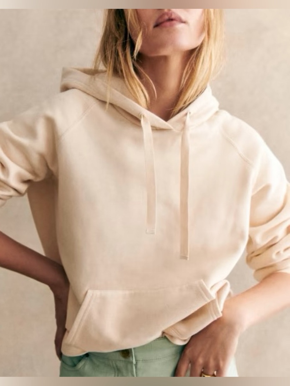 Sezane Lexi Cream Hooded hoodie Pullover Sweatshirt